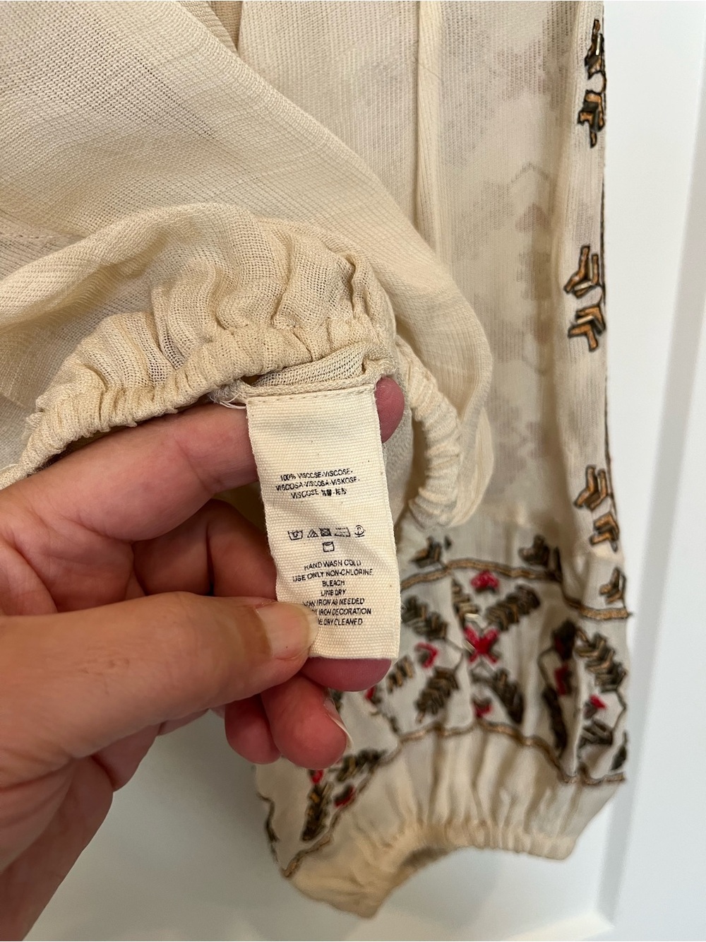 Free People Bohemian Beaded Embroidered Boho Cottagecore Peasant Pirate Blouse - Picture 10 of 11